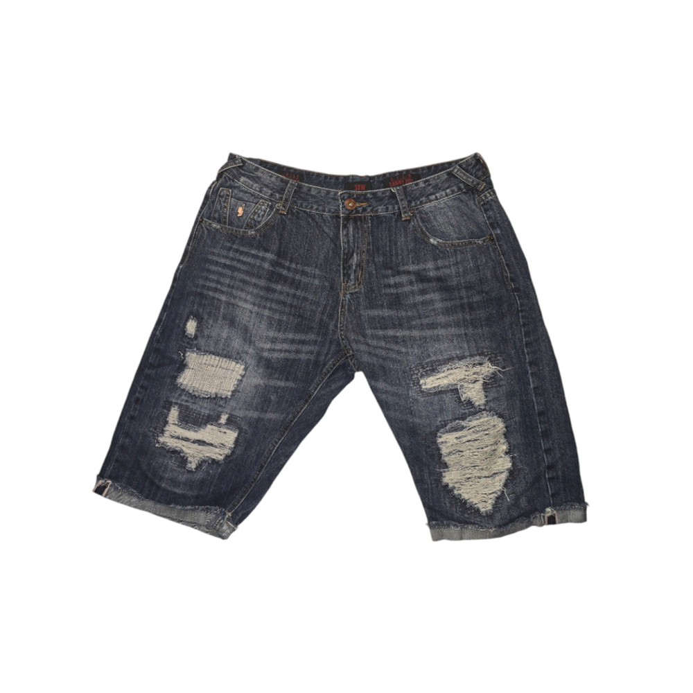 Men's RTGB Danny Boy Denim Distrrssed Shorts Blue 38W